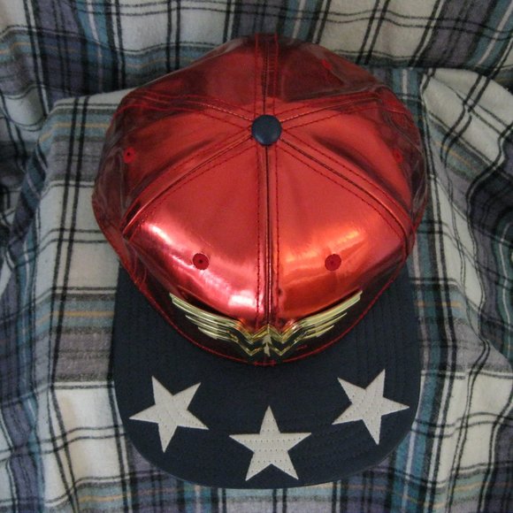 DC Comics shiny red, gold emblem Wonder Women cap. One size fits most. - Picture 2 of 10